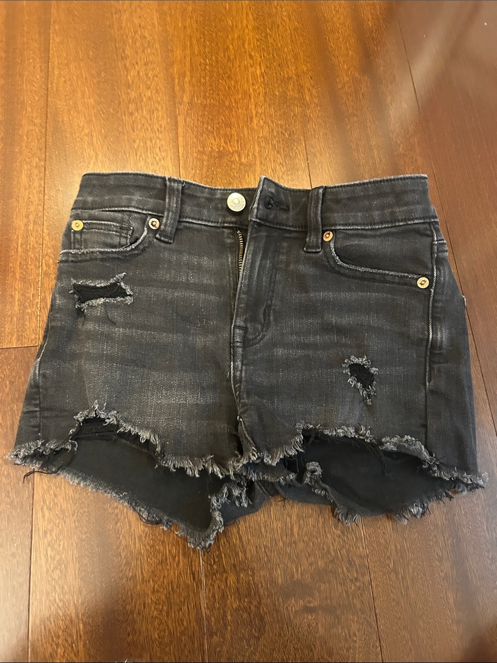 American Eagle Outfitters Black Distressed Frayed Hem Denim Shorts
